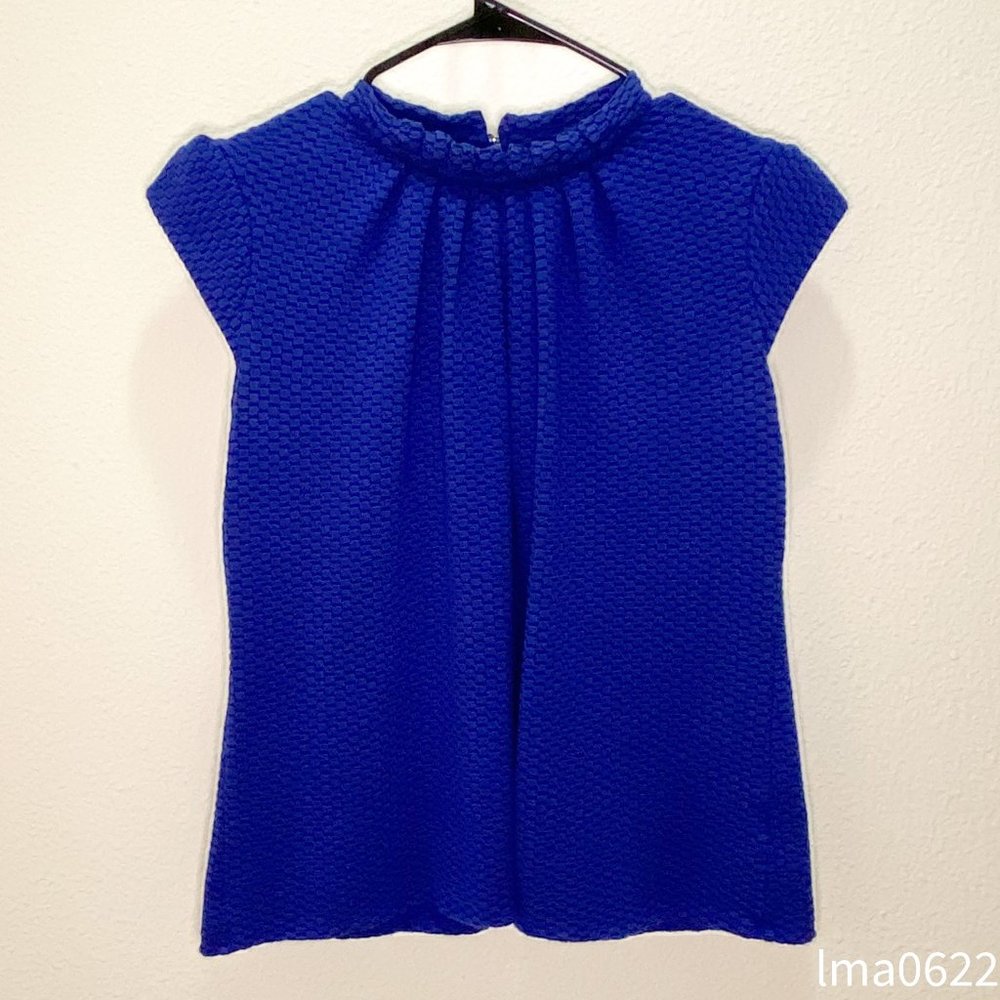 ELLE Women's Blue Pleated Mockneck Top, Large